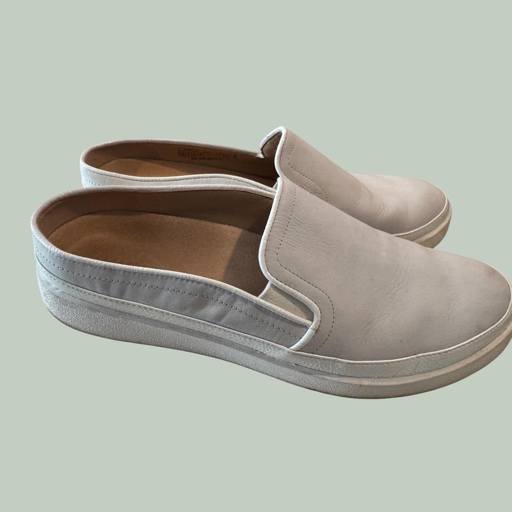 Vionic Effortless White Leather Slip On Mules Sneakers Women 10 Orthotic Support